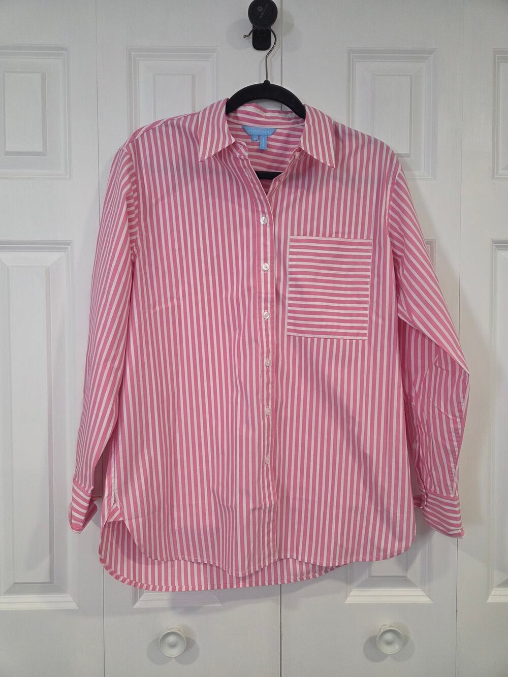 Draper James Long-Sleeve Button Down in Pink Stripe Small